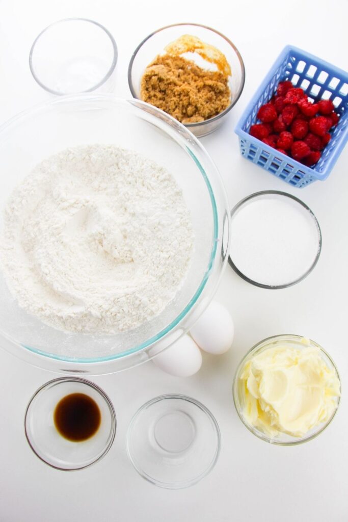 overhead shot of cookie ingredients on counter