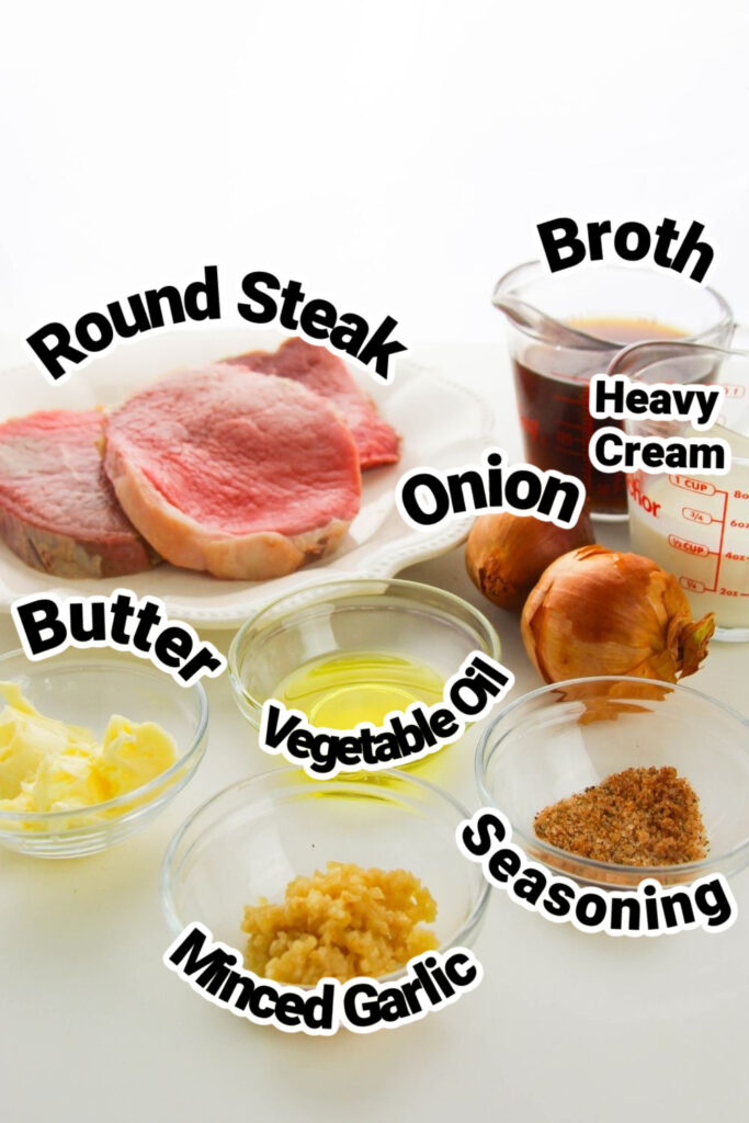 top round steak ingredients on plate