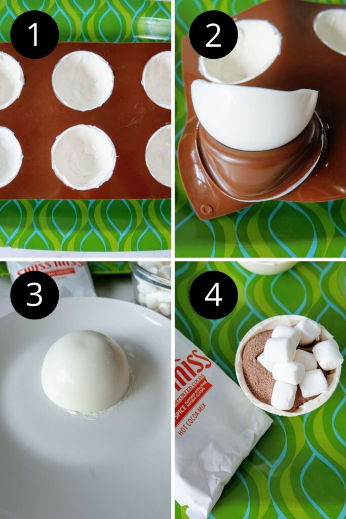 collage on how to make white chocolate bombs