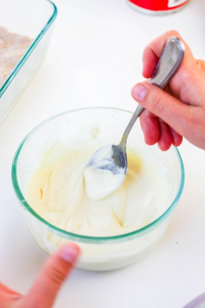 mixing up melted white chocolate 
