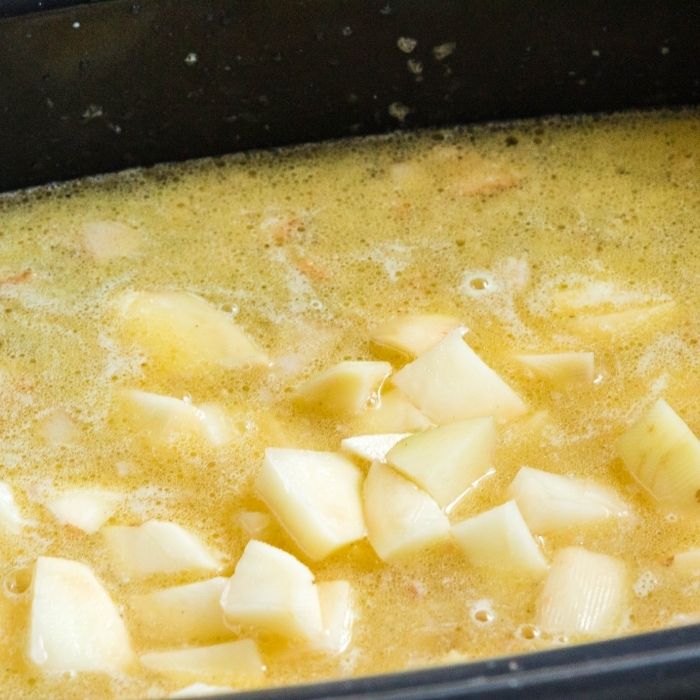 Itaian potato kale soup in crockpot