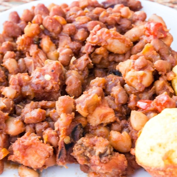 beans on a white plate 