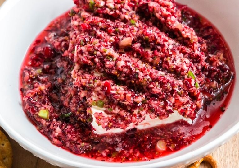 Cranberry Salsa Recipe Served with Cream Cheese