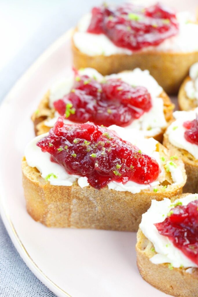 crostini on plate side view 