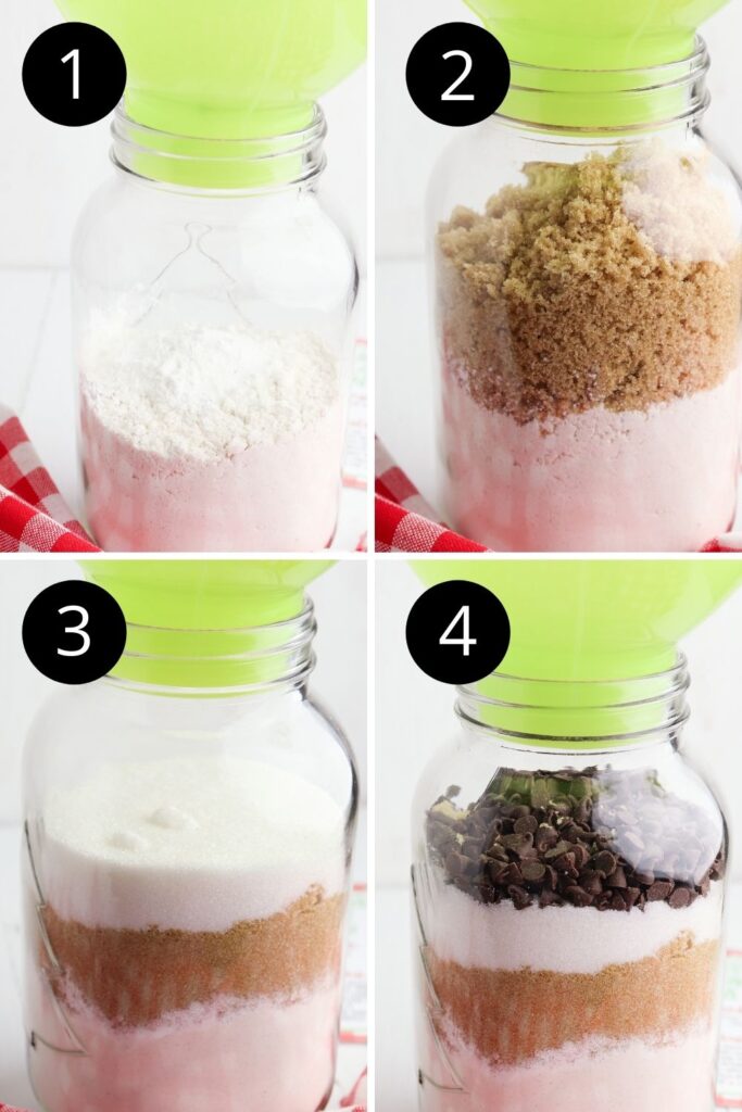 steps on how to make a cookie in a jar collage