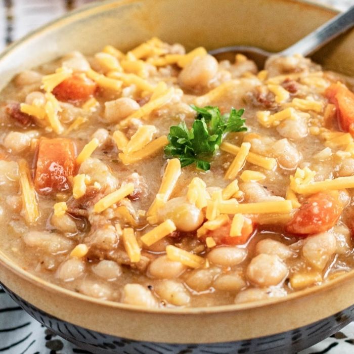 bacon and bean soup in a bowl 