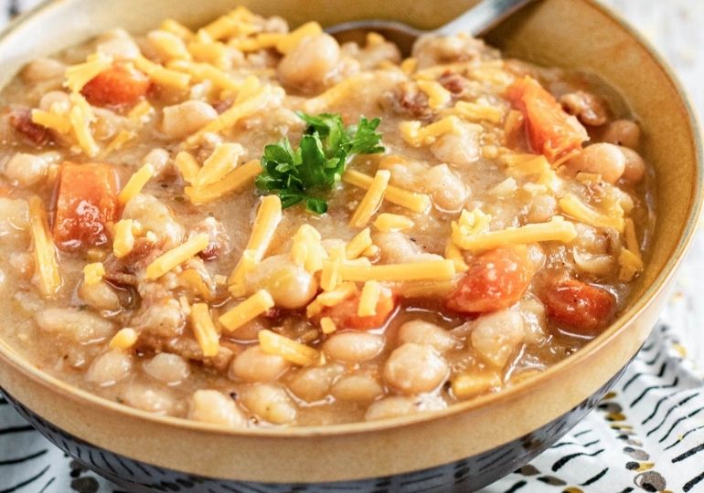 bean and bacon soup in a bowl