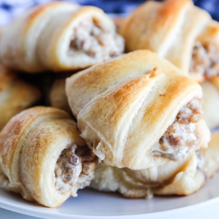 sausage crescent rolls on platter 