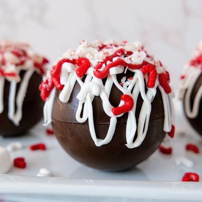 hot chocolate bomb on white platter