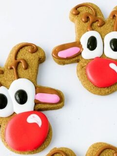 rudolph cookies on white counter