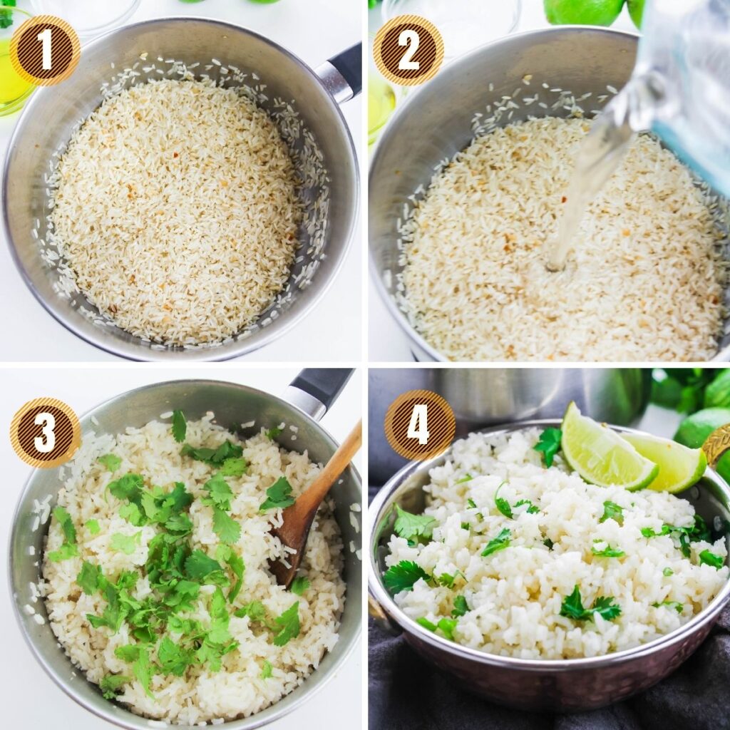 collage of how to make cilantro rice