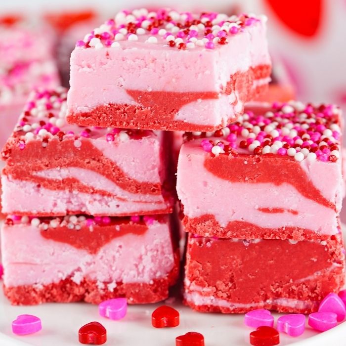 stacked strawberry fudge on tray 