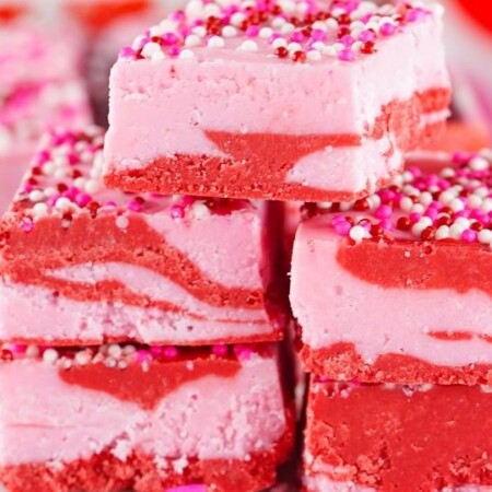 stacked strawberry fudge on tray