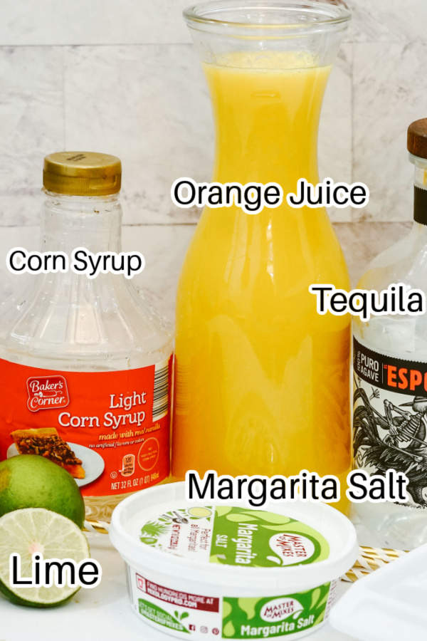 tequila sunrise ingredients on counter 