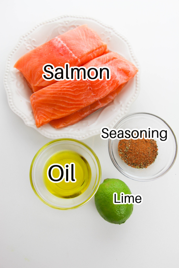 ingredients for salmon on white counter 