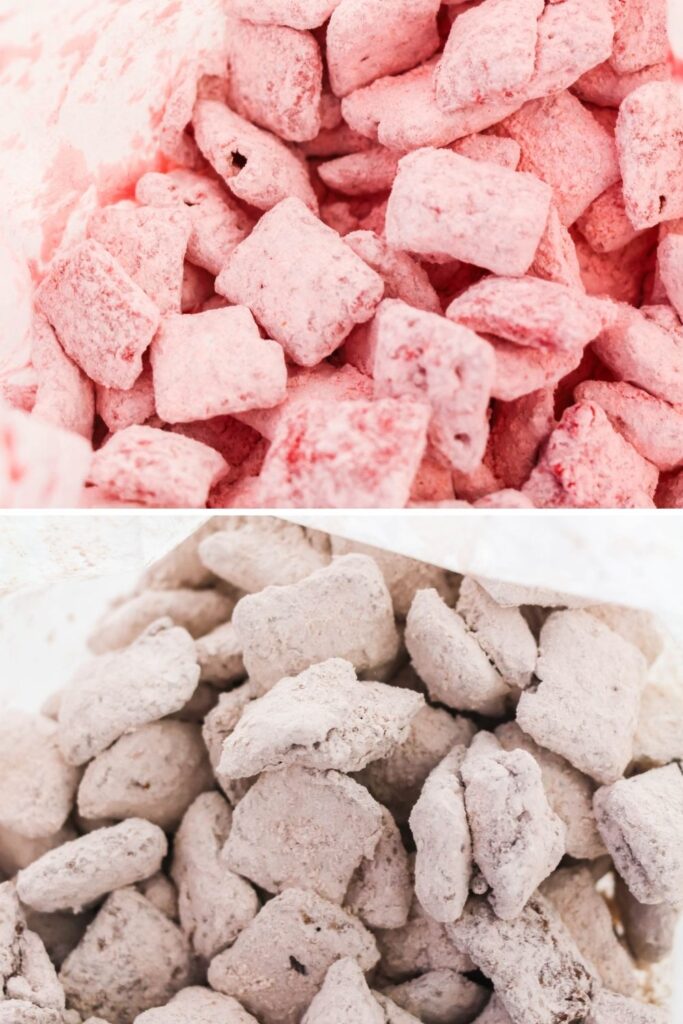 chocolate strawberry muddy buddies in bags 