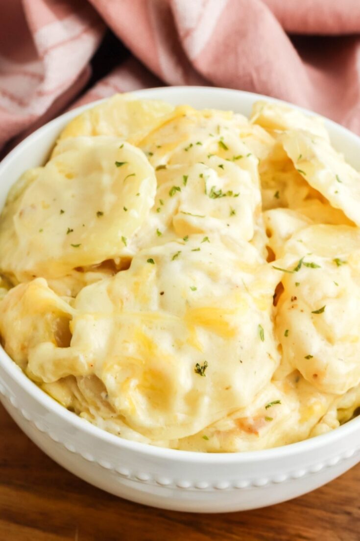 Cheesy Crockpot Au Gratin Potatoes Recipe • Bake Me Some Sugar
