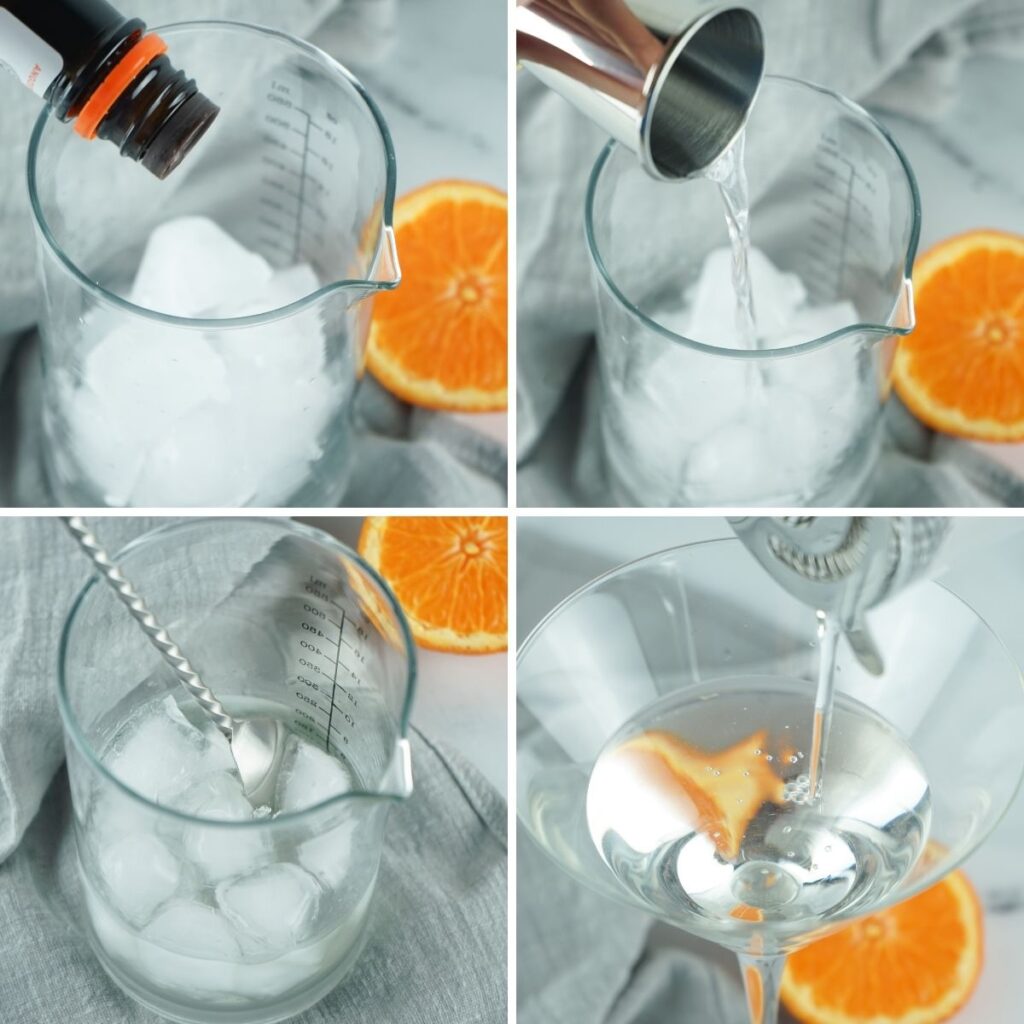 collage on how to make martini cocktail