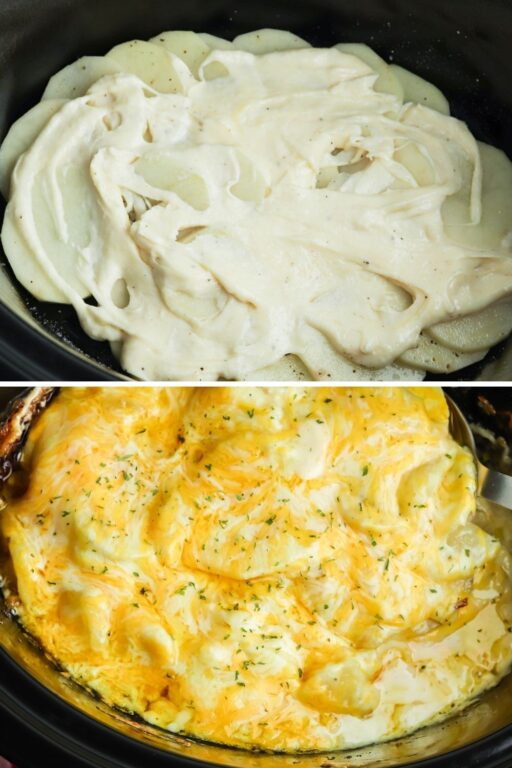Cheesy Crockpot Au Gratin Potatoes Recipe • Bake Me Some Sugar