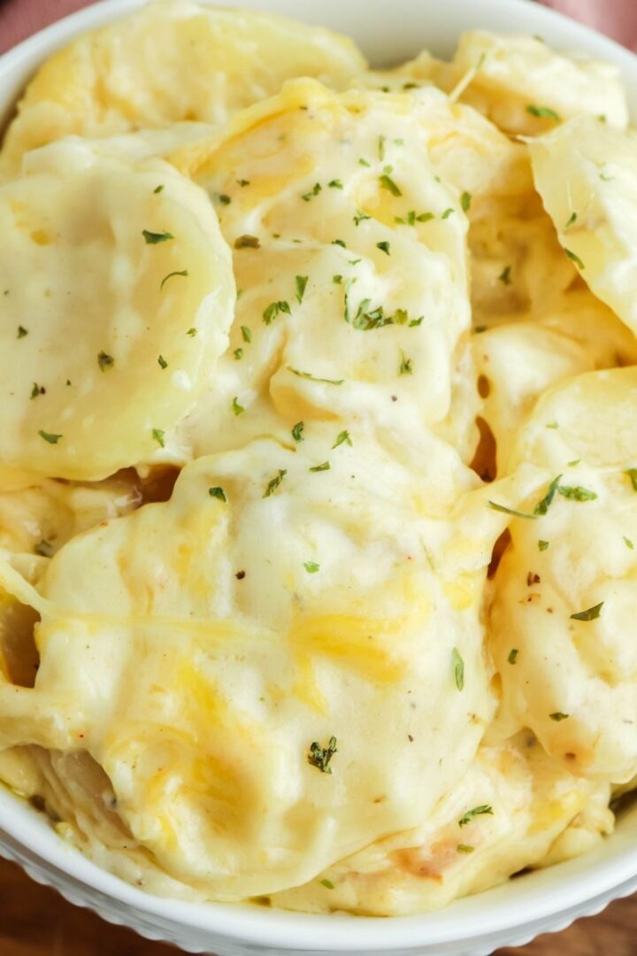 Cheesy Crockpot Au Gratin Potatoes Recipe • Bake Me Some Sugar