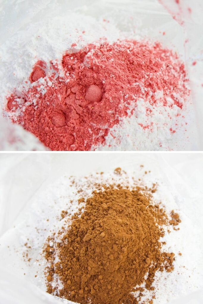 powdered sugar mix with cocoa powder and strawberry powder