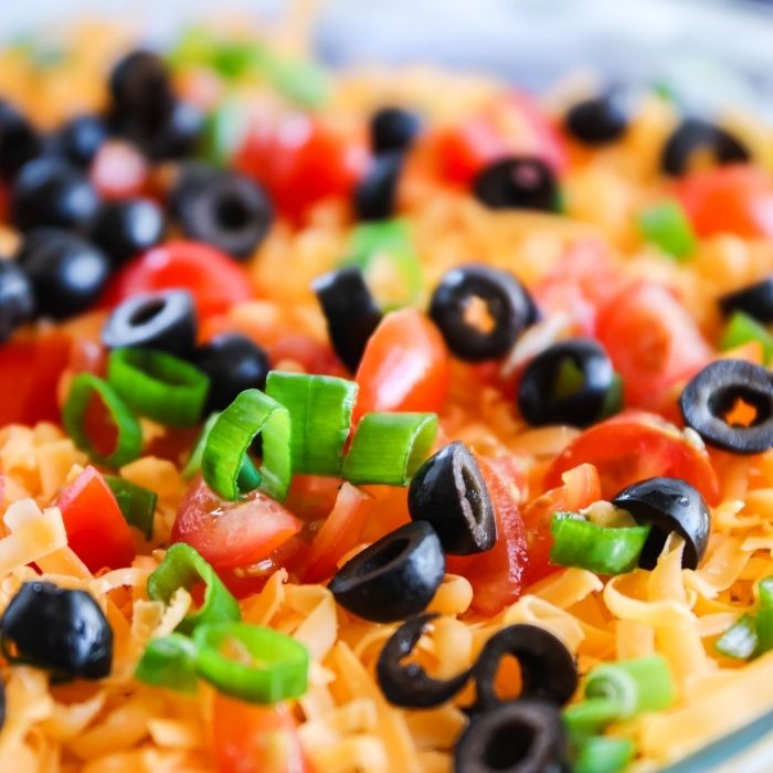 close up of view of 7 layer dip