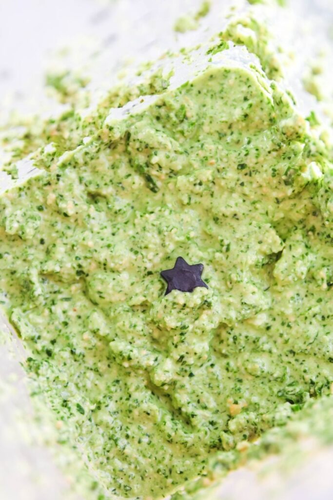 green goddess salad overhead shot in blender