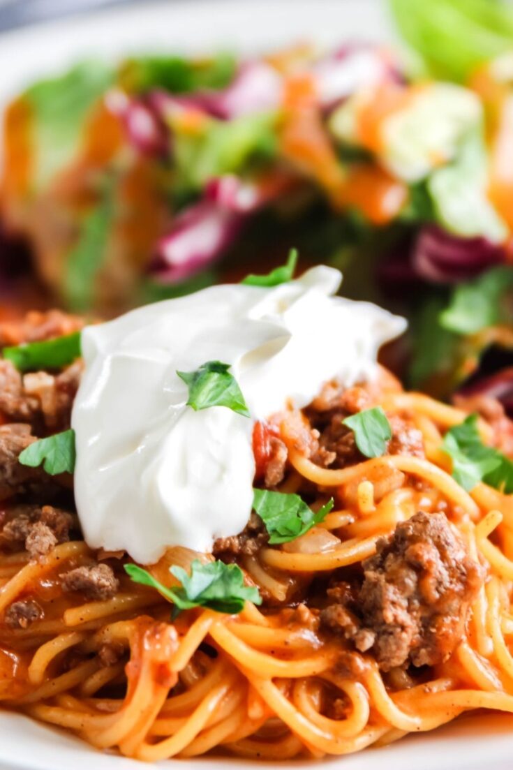 One Pot Taco Spaghetti Recipe • Bake Me Some Sugar