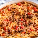 taco spaghetti in a pan on table