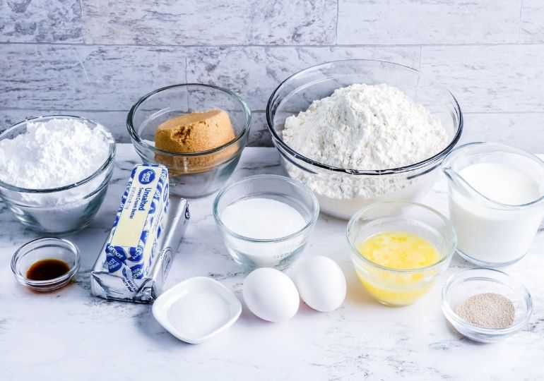 ingredients in containers for bread machine cinnamon rolls 