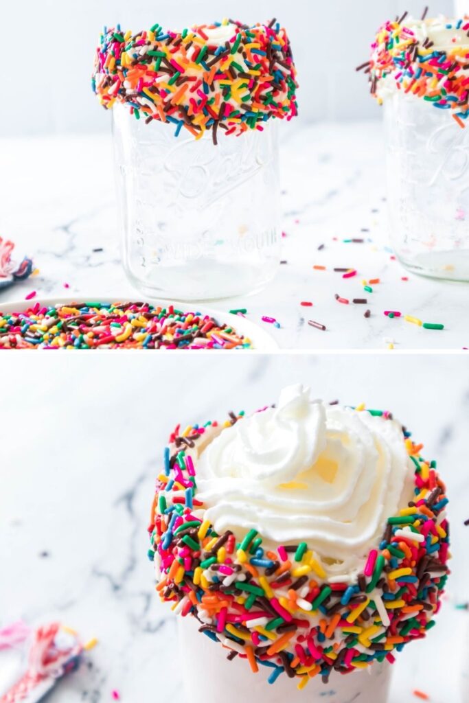 Funfetti Shake collage on how to decorate the glass 