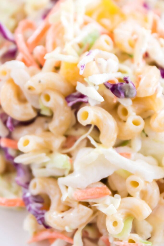 coleslaw salad with macaroni shells 