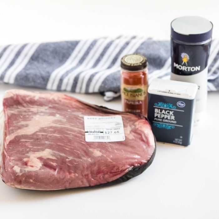 Ingredients for making brisket on white table