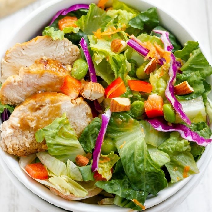 overhead shot of salad in a bowl