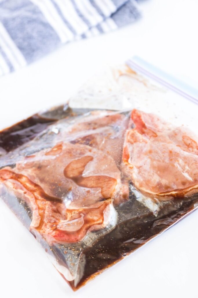 balsamic pork marinade in bag on table 