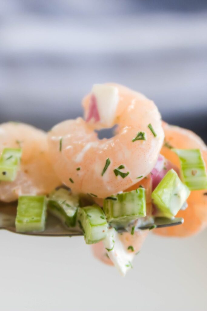 fork with shrimp salad 