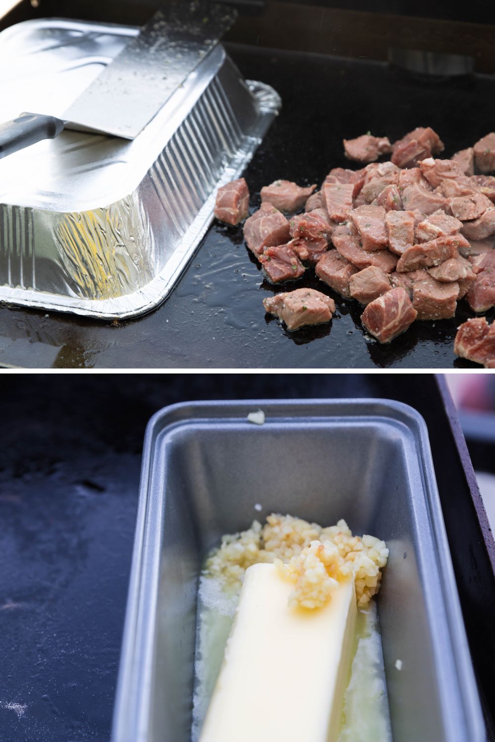 Blackstone Steak Bites and Potatoes Recipe • Bake Me Some Sugar