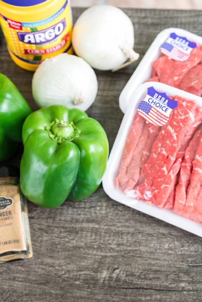 ingredients for pepper steak on table 
