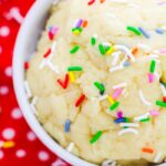 overhead shot of edible sugar cookie dough in bowl