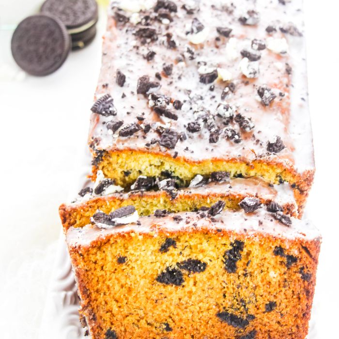 sliced oreo bread on platter on table 