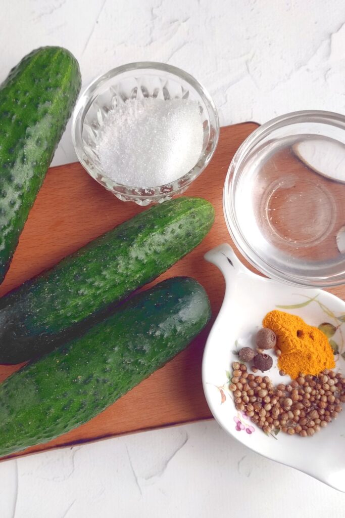 homemade pickle ingredients on counter 