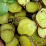 refrigerator pickles in a bowl overhead shot