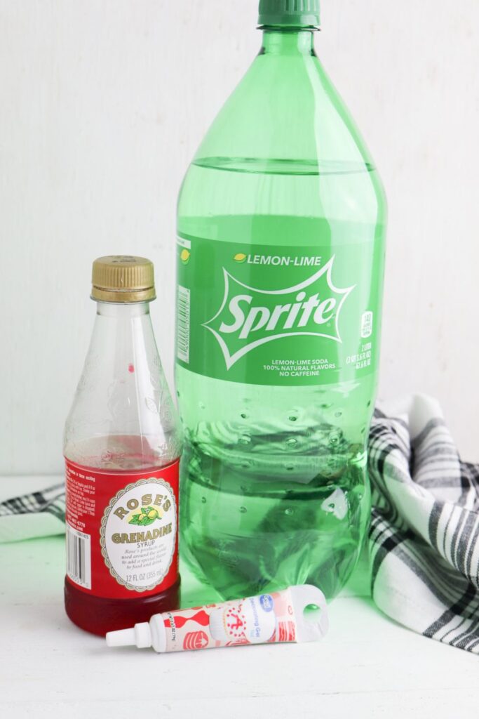 grenadine and lemon lime soda on table 