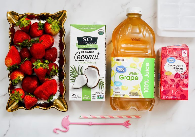 ingredients for pink drink on table 