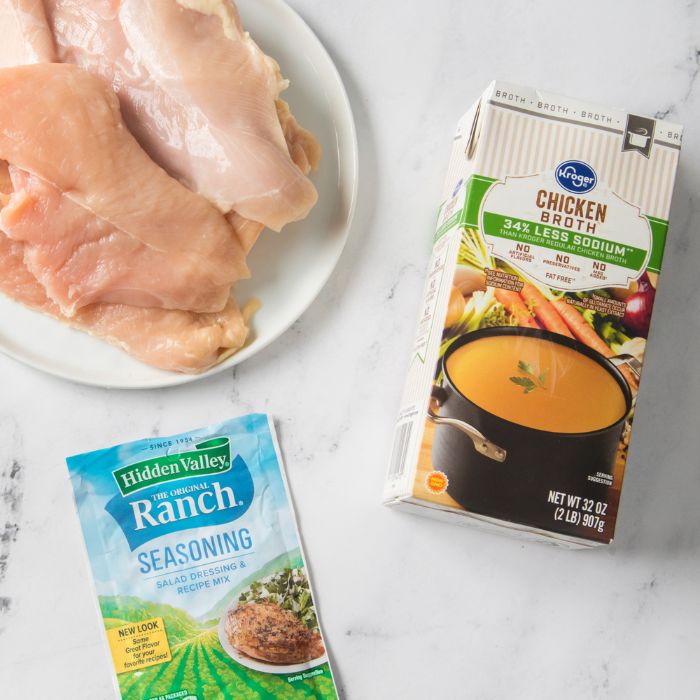 ingredients for chicken gravy on marble counter 