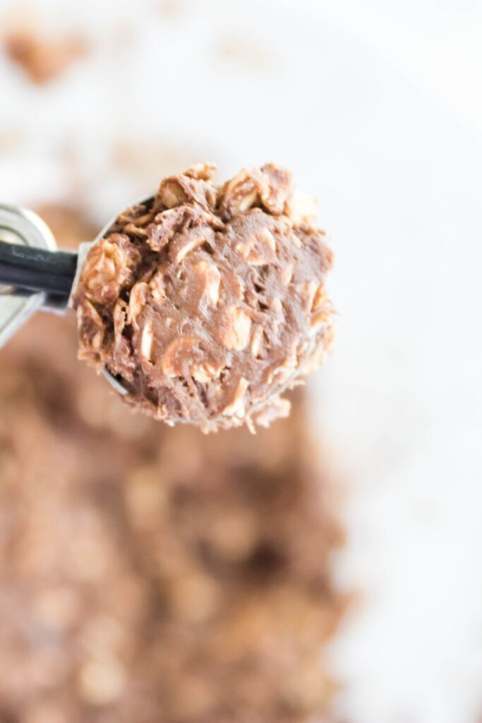 cookie scoop with protein ball mixture in it