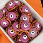 bowl of halloween monster designed pretzels