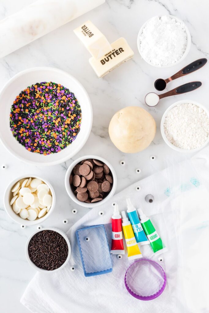 hocus pocus sugar cookies ingredients on counter 