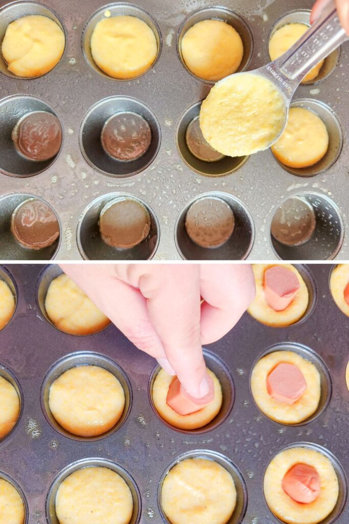 mini muffin tin having cornbread poured in