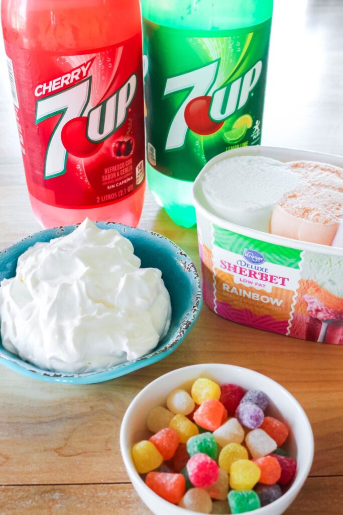 sherbert punch ingredients on cutting board 